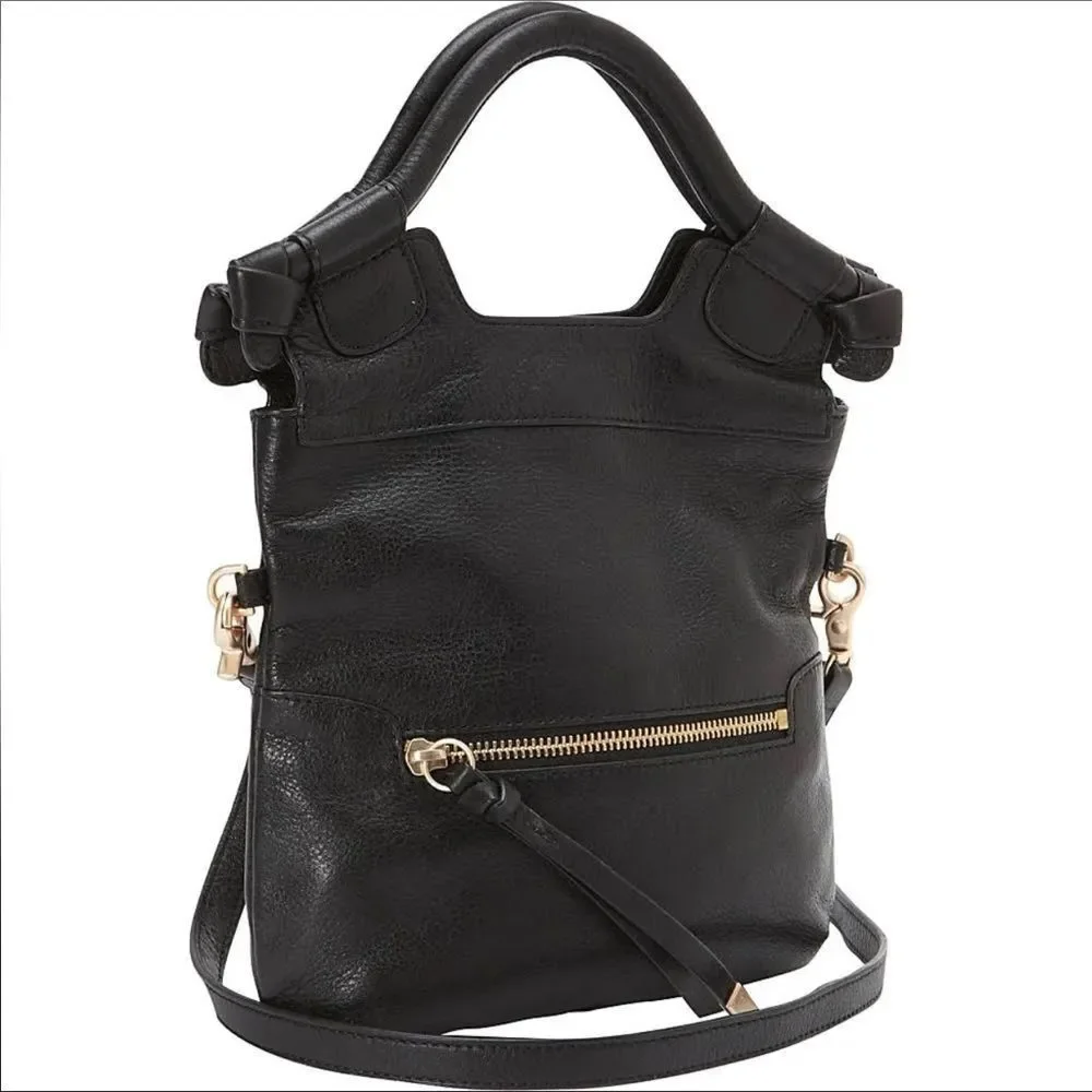 Foley + Corinna Black Leather Crossbody Hand Bag 2 Ways Contemporary Boho Chic - Picture 3 of 8